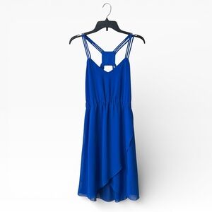 Vintage Havana Dress Juniors Size L Cobalt Blue V-Neck Racerback Strappy Draped